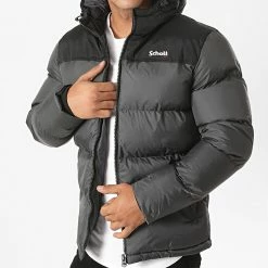 Remise 😍 Doudoune Capuche Utah 2 Gris Anthracite de Schott NYC 🌟