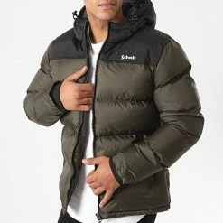 Meilleur prix 🥰 Doudoune Capuche Utah 2 Vert Kaki de Schott NYC 👍