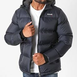 Promo 🤩 Doudoune Capuche Idaho Bleu Marine de Schott NYC 🎉