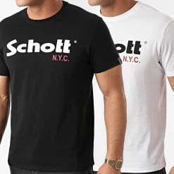 Meilleure affaire 🛒 Lot De 2 Tee 👕 Shirts TS01MCLOGO Blanc Noir de Schott NYC ⌛