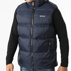 Promo 🥰 Doudoune Capuche Sans Manches Idaho 2V Bleu Marine de Schott NYC 💯