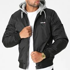 Le moins cher 🎉 Veste Zippée Capuche Oregon Noir de Schott NYC 🌟