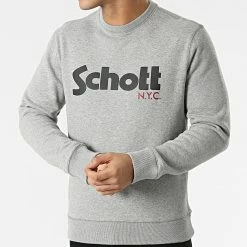 Budget 💯 Sweat Crewneck SWCREW Gris Chiné de Schott NYC ✨ -Schott NYC Soldes schott nyc 298045 SWCREW HEAT GREY 20220124T162338 03
