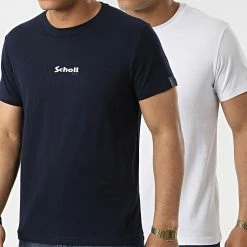 Meilleure vente 😉 Lot De 2 Tee 👕 Shirts Logo 2 Blanc Bleu Marine de Schott NYC 🥰