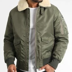 Le moins cher 👏 Veste Bomber Col Fourrure Oharars Vert Kaki de Schott NYC 😍