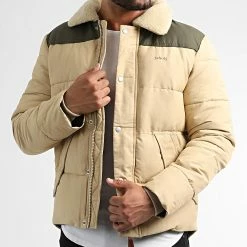 Nouveau ❤️ Doudoune Col Mouton Hills Beige Vert Kaki de Schott NYC 🎉