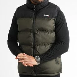 Sortie 🎁 Doudoune Capuche Sans Manches Utahv Vert Kaki de Schott NYC 😉