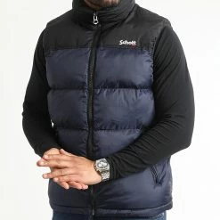 Budget 🎁 Doudoune Capuche Sans Manches Utahv Bleu Marine de Schott NYC 🧨