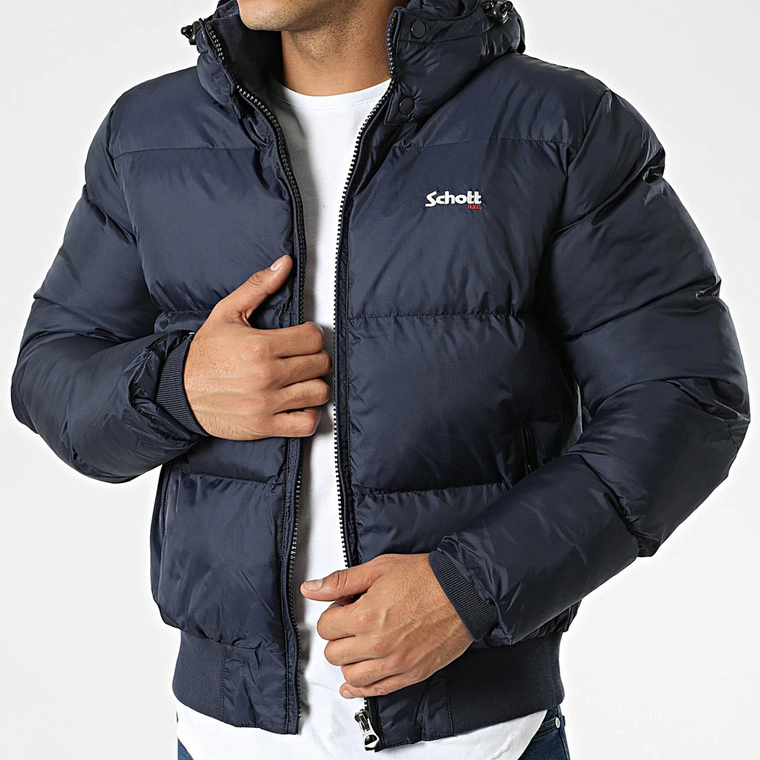 Budget 👍 Doudoune Capuche Chicago Bleu Marine de Schott NYC 👏 3 Budget 👍 Doudoune Capuche Chicago Bleu Marine de Schott NYC 👏