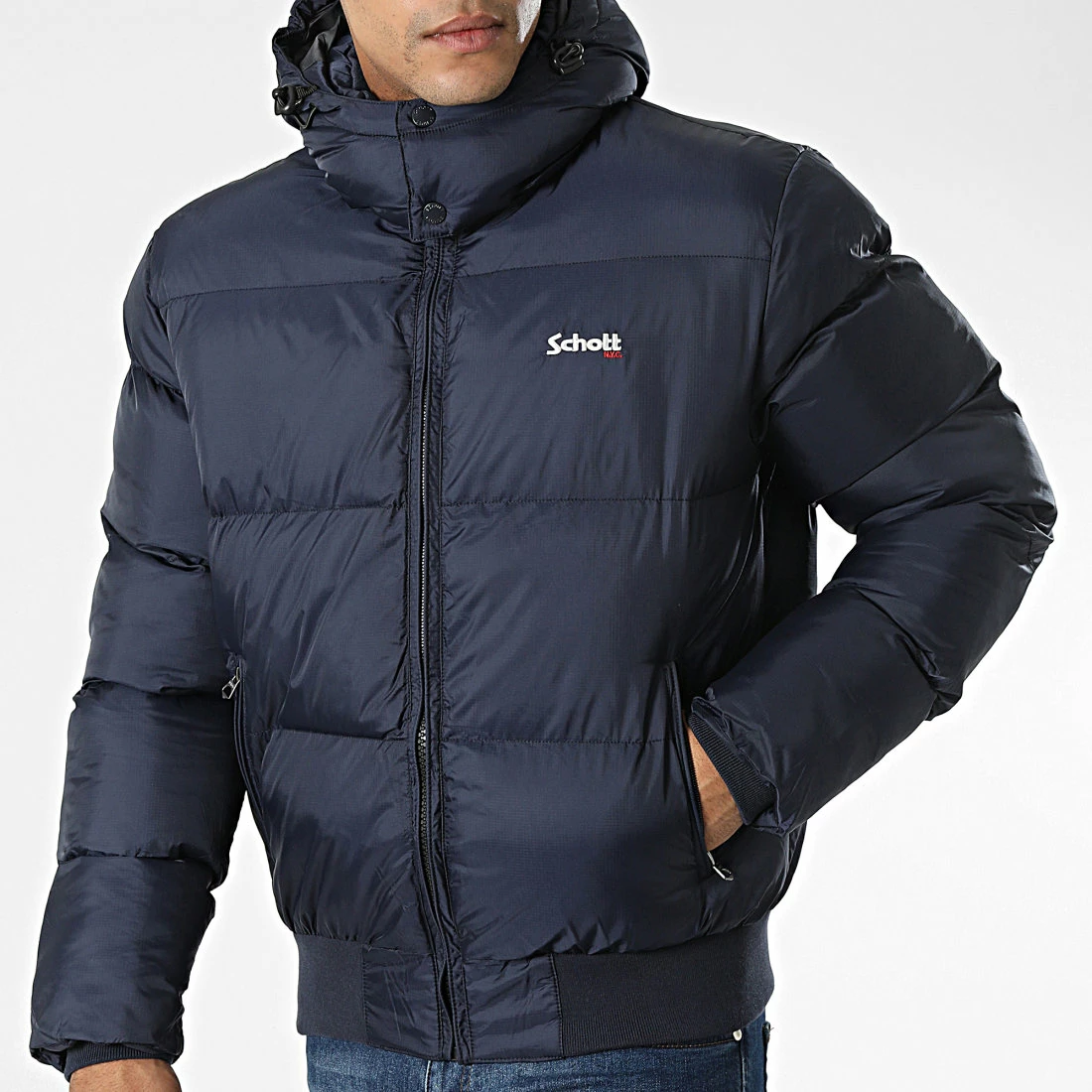 Budget 👍 Doudoune Capuche Chicago Bleu Marine de Schott NYC 👏 5 Budget 👍 Doudoune Capuche Chicago Bleu Marine de Schott NYC 👏 – Image 3