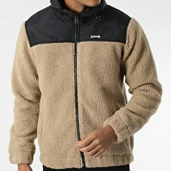 Meilleure vente 🎁 Veste Zippée Capuche Fourrure Mouton Sward 2 Beige de Schott NYC 🎁 -Schott NYC Soldes schott nyc 345310 SWWARD2 BEIGE 20221027T152239 03