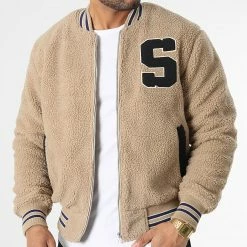 Budget 😍 Veste Teddy Sherpa Sherman Beige de Schott NYC 👍 -Schott NYC Soldes schott nyc 347692 SHERMAN BEIGE 20221110T155816 03