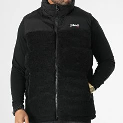 Remise 😉 Doudoune Sherpa Capuche Sans Manches Utahsherpav Noir de Schott NYC 🥰