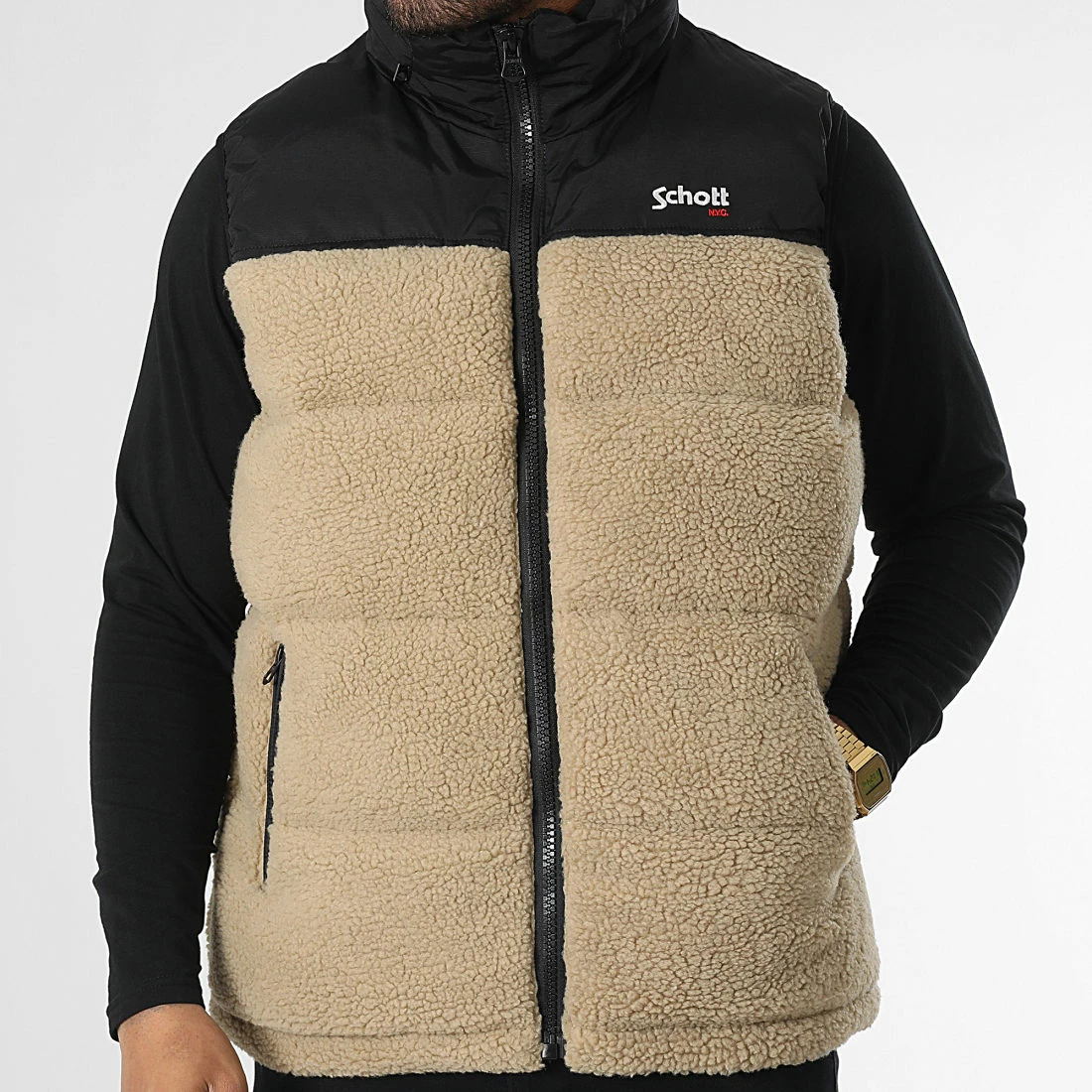 Grosses soldes 😉 Doudoune Sherpa Capuche Sans Manches Utahsherpav Beige de Schott NYC 🌟 5 Grosses soldes 😉 Doudoune Sherpa Capuche Sans Manches Utahsherpav Beige de Schott NYC 🌟 – Image 3