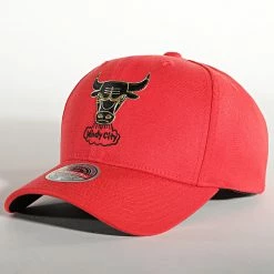 Remise 😀 Casquette Snapback Golden Black Redline Chicago Bulls Rouge de Mitchell and Ness 💯