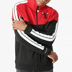 Le moins cher ⌛ Veste Zippée A Bandes Chicago Bulls TRJKMI19034 Noir Rouge de Mitchell and Ness 🎁