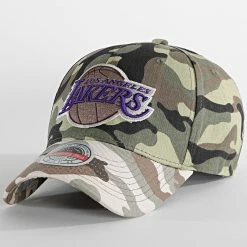 Nouveau 😀 Casquette Woodland Desert Los Angeles Lakers Camouflage Vert Kaki de Mitchell and Ness 🔥