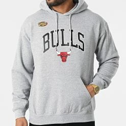 Bon marché 😉 Sweat Capuche Chicago Bulls Arch Gris Chiné de Mitchell and Ness 🔔