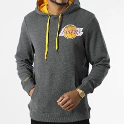 Tout neuf 👏 Sweat Capuche Classic French Terry Los Angeles Lakers Gris Anthracite Chiné de Mitchell and Ness 🔔 -Schott NYC Soldes mitchell and ness 306372 FPHD1225 LAL YYPPPBLCK 20220228T154954 03