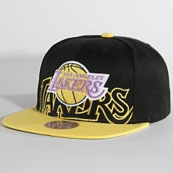 Budget 👍 Casquette Snapback NBA Low Big Face Los Angeles Lakers Noir Jaune de Mitchell and Ness 👏