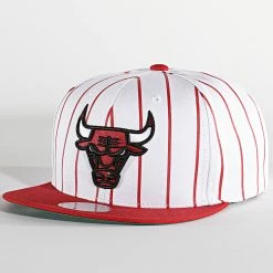 Acheter 😀 Casquette Snapback Retro Pinstripe Chicago Bulls Blanc de Mitchell and Ness ⭐