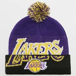 Meilleure vente 🎉 Bonnet Double Take Los Angeles Lakers Violet Noir de Mitchell and Ness 🤩