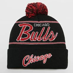 Sortie 👍 Bonnet Script Pom Chicago Bulls Noir de Mitchell and Ness ❤️