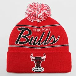 De gros 😉 Bonnet Script Pom Chicago Bulls Rouge de Mitchell and Ness 🌟