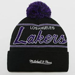 Remise ⌛ Bonnet Script Pom Los Angeles Lakers Noir de Mitchell and Ness 🥰 -Schott NYC Soldes mitchell and ness 346601 KTPCMM21008 LAL BLCK 20221115T150353 04